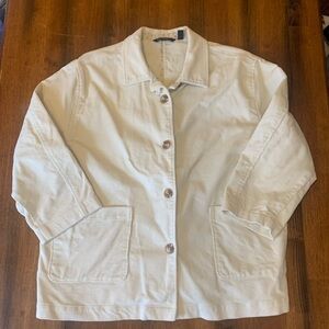 Isaac Mizrahi Utility Jacket XL Off White / Cream Corduroy Barn Style 3/4 Sleeve